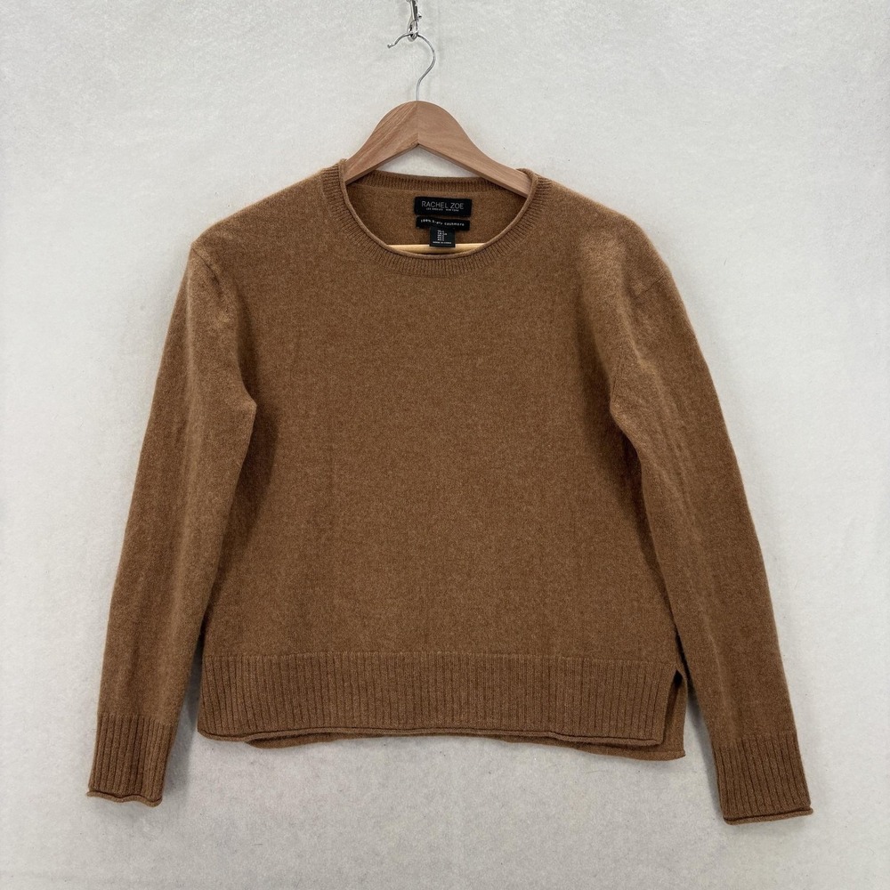 Rachel Zoe Sweater Womens Small Brown 2-Ply Cashmere Crew Neck Knit Pullover